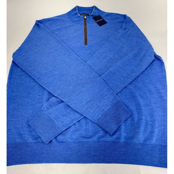NWT Peter Millar Excursionist Flex Quarter Zip Wool Sweater VESSL Blue XXL $350 - Picture 4 of 9